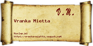 Vranka Mietta névjegykártya